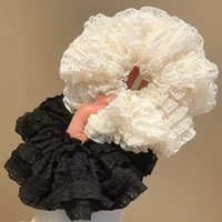 Women Multi-layer Lace Scrunchies Black White Elastic Hair Bands Ponytail Holders Tie Solid Color Hair Hoop Rubber Bands Gifts