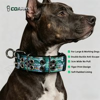 Heavy Duty Dog Collar Tiger Print for Large Dogs, Double Buckle 100% Escape Proof, Adjustable Nylon Pet Collar Strong