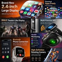 2026 Nowy Smartwatch z Kartą SIM 5G dla Mężczyzn, HD Podwójna Kamera, 64GB ROM, NFC, GPS, Wifi, Sportowy, Wodoodporny, Google Play, Inteligentna Bransoletka