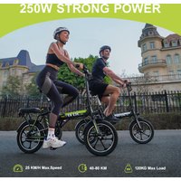 AVDLEU A10 E-Bike 16 Zoll, ausgestattet mit einem 36V 12,8Ah Akku und einem 250W Motor. Erreicht Geschwindigkeiten von bis zu 25 km/h mit einer Reichweite von 30–50 km