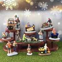 Vintage Christmas Village Figurine Set, Resin Winter Market Scene Decor, Holiday Collectible Gift