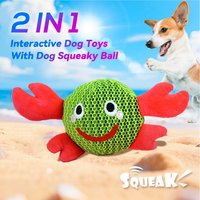 Monster and Crab shape interactive 2-in-1 dog toy with built-in squeaker, spiky bouncy ball Plush chew Pet toys