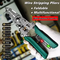 Foldable Multifunctional Electrician Pliers for Wire Stripping, Voltage Testing, Cable Cutting and Crimping