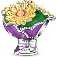 New 925 Sterling Silver Sunflower Bouquet Zircon Charms Beads Fit 3mm Original Bracelet DIY Women Exquisite Wedding Jewelry Gift