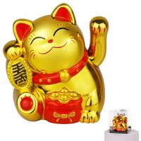 Random Style Solar Energy Automatic Waving Lucky Cat Ornaments Fortune Wealth Welcoming Cat Ornament Suitable for Office Decor