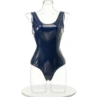 Japanese Anime School Swimsuit Women Sukumizu PU Leather One-Piece Bodysuit Jumpsuit Swimwear Lolita Style Bathing Suit