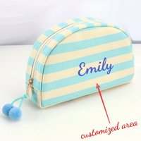 Embroidered Striped Colorful Makeup Bag -Customized Name Durable Pouch Toiletry Organizer Perfect for Bridesmaid Gifts & Holiday