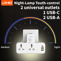 LDNIO Universal Outlets Wall Extension Power Socket Strip 20W PD QC USB ports Fast Charging Power Strip Touch Night Lamp