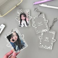 Kpop Fashion Transparent Wings Star 3-inch Photo Card Holder Cute Girls Backpack Decorative Pendant Keychain Storage Card Bag