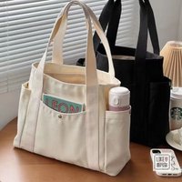 1pc White Large Capacity Canvas Tote Bags for Work Commuting Carrying Bag College Style Student Outfit Book Shoulder Bag
