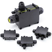 IP68 Outdoor Waterproof Junction Box – Black, 2/3/4/5/6 Way Connector Box with PC Plastic and Terminal, Designed for Buried Wire