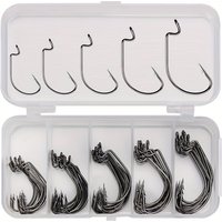 50PCS Offset Worm Hooks Set Black Nickel High Carbon Steel Crank Fishing Hooks Size 2#-3/0# Texas Rig Soft Lure Tackle Accessori