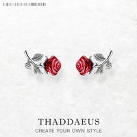 Ear Stud Earrings Red Rose Flower Europe Fine Jewerly For Women Romantic Gift In Real 925 Sterling Silver