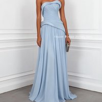 Evening Dresses for Women Elegant Light Blue Strapless Pleated Formal Prom Gown Long A-Line Evening Party Dress 2026 Customized