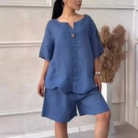 Ropa De Mujer Moda 2026 Conjuntos Spring Summer Five Quarter Sleeve Button Top Plus Size Shirt Top High Waist Shorts 2 Piece Set