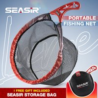 SEASIR Portable Fishing Net High-Elasticity Steel Frame, ABS Hollow Grip, Foldable Design with Free Waterproof Storage Bag