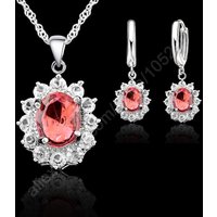 New Arrival Princess Wedding Jewelry Sets Genuine 925 Sterling Silver Cubic Zirconia Stone Necklace Earrings Set 5 Colors