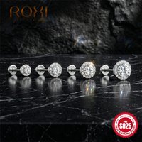 ROXI 925 Sterling Silver Moissanite Round Earring 2/3/4mm Stud Earrings For Women Flat head Party Engagement Jewelry