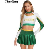 Women's Two Pieces Competition Cheerleading Dance Crop Top And A-line Miniskirt Metallic Letter Print Sets for Cheering Outfits