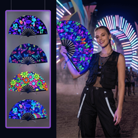 Chinese Style 33cm Rave Hand Fan Fluorescent Folding Kung Fu Fan Holographic Reflective Surface Popping Fan Carnival