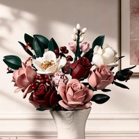 Pink Roses Flowers Bouquet Building Blocks Botanical Collection Toys Modern Home Decor Valentines Day Gifts for Adult Girlfriend