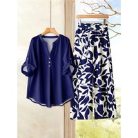 Spring Autumn New Print Casual Two Piece Outfits Woman Fashion V Neck Button Elegant Loose Office Party 2 Pieces Set For Woman