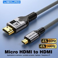 UGOURD Micro HDMI to HDMI Cable 4K 60Hz 4K@144Hz UHD HDR High Speed Braided Cord for Raspberry Pi Camera Laptop Portable Monitor