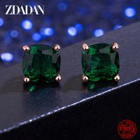 ZDADAN 925 Sterling Silver 7mm Square Emerald Earring For Women Wedding Jewelry