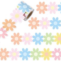 Daisy Flower Bulletin Board Border Decoration Pastel Floral Die-Cut Rolled Borders Trim Cutout For Summer School Office Wall