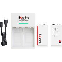 Soshine 2PC 9V 6F22 680mAh Rechargeable Battery and 2 Slots Smart EU Battery Charger LiFePO4 Li-ion Ni-MH Batteries Charger Toy