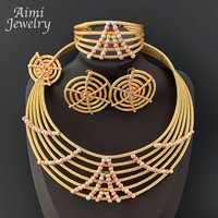 Bead Design Brazilian Dubai 18K Gold Plated Jewelry Set for Women Necklace Earring Bracelet Ring Bridal Wedding Party Gifts
