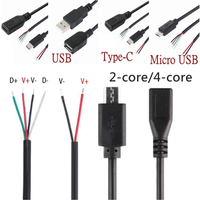 DIY Data Line Charging Cord Type-C Micro USB A Female Male Jack Power Supply Extension Cable 2 4 Pin 2-core/4-core Wires 0.5m 2m