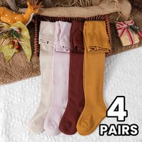 4 pairs kid's solid-color pantyhose, soft and comfortable basic pantyhose style, suitable for girls to wear as knitted warm-pant