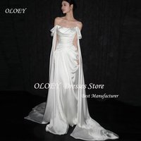 OLOEY Simple A-Line Silk Satin Off Shoulder Korea Wedding Dresses Elegant Long Bridal Gowns Customized 웨딩드레스 Photo Shoot