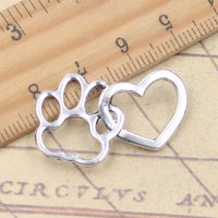10pcs Charms Dog Claw Cat Paw Heart 20x30mm Antique Silver Color Pendants Tibetan Making DIY Handmade Craft Jewelry