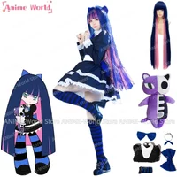 《Custom Size》Anime Panty & Stocking Garterbelt Heroine Anarchy Stocking Cosplay Black Dress Costume Stockings Wig Plush Prop