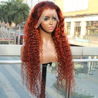 4/350 Highlight Water Wave 13x4 Transparent Lace Frontal Human Hair Wig 220% Ombre Ginger Human Hair Wig Color Curly Wigs 34Inch