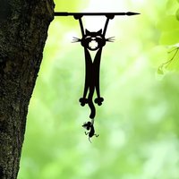 Cat and Mouse 1pc Metal Wall Art - Whimsical Silhouette Outdoor Garden Decor, Ideal for Home and Garden, Mother'S Day Gift