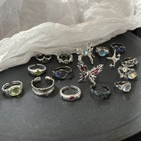 Fashion Punk Gemstone Irregular Metal Ring for Women Men 2023 Personality Design Crystal Opening Adjustable Finger Rings Gift