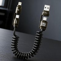 240W 4-In-1 Fast Charging Spring Car Data Cable Compatible With Carplay For Iphone for Samsung for Huawei for Ipad Usb C