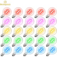 25Pack Globe Glass RGB Led Filament Light Bulb Multicolor Dimmable E12 Base G40 String Light Replacement Bulb Home Outdoor Decor