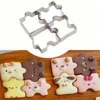 4pcs Stainless Steel Puzzle Cookie Cutter Set Soft Sugar and Fondant Mold Baking Supplies Ideal Christmas Party Birthday Gift