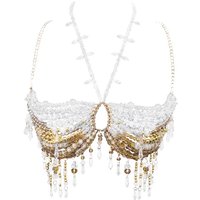 Handmade Crystal Jewelry Bra Halter Neckline See-Through Hollow Tassel Sexy Women Birthday Party Body Chain Bustier Tank Tops