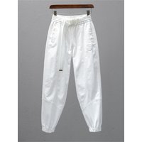White Casual Trousers Women's Small Size Elastic Waist Cuffed Harlan Pants Korean Style Commute Wind Regular Thickness Cotton...