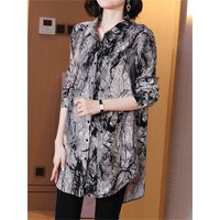 5XL lâche femmes printemps été chemises dame mode décontracté à manches longues col rabattu impression haut Blouse TT2030