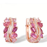 Elegant Sparkling Pink Synthetic Zirconia Full Pave Hoop Earrings for Women Luxury Fashion Wedding Anniversary Jewelry Accessory