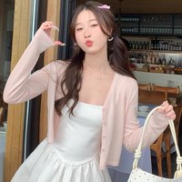 Knitwears V-Neck White Sunscreen Knitted Sweater Women Cardigans New Long Sleeve Knit Sweater Cardigan Women Tops Sweaters Q3584
