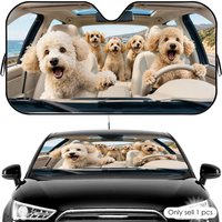 Funny Dogs Family Ride Sun Visor Car Front Windshield Shade UV Block Heat Shield Foldable Universal Fit Cover