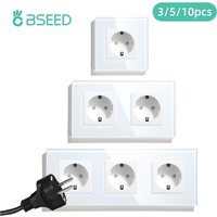 BSEED 16A Wandsteckdose, Einzelsteckdose, Doppel- und Dreifachsteckdose, EU-Standard-Steckdose für Zuhause, Büro, Schlafzimmer, Steckdose mit Glasrahm