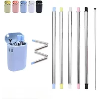 Stainless Steel Folding Straw Stainless Steel Silicone Anti-Scalding Straw Portable Easy-To-Clean Folding Metal Straws